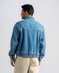 Denim Jacket with Zipper and Two Pockets