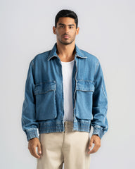 Denim Jacket with Zipper and Two Pockets