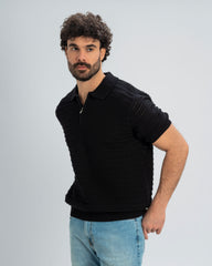 PLAITED TEXTURED KNIT POLO SHIRT With Zip