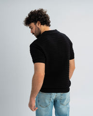 PLAITED TEXTURED KNIT POLO SHIRT With Zip