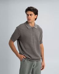 PLAITED TEXTURED KNIT POLO SHIRT With Zip