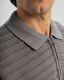 PLAITED TEXTURED KNIT POLO SHIRT With Zip