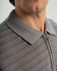 PLAITED TEXTURED KNIT POLO SHIRT With Zip