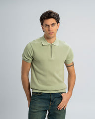 TEXTURED KNIT POLO SHIRT With Zip