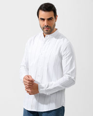 Mandarin Collar Shirt In Oxford Cotton