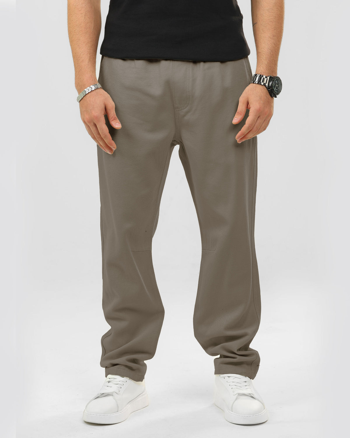 Plus Size Drawstring Straight Fit Gabardine Pants