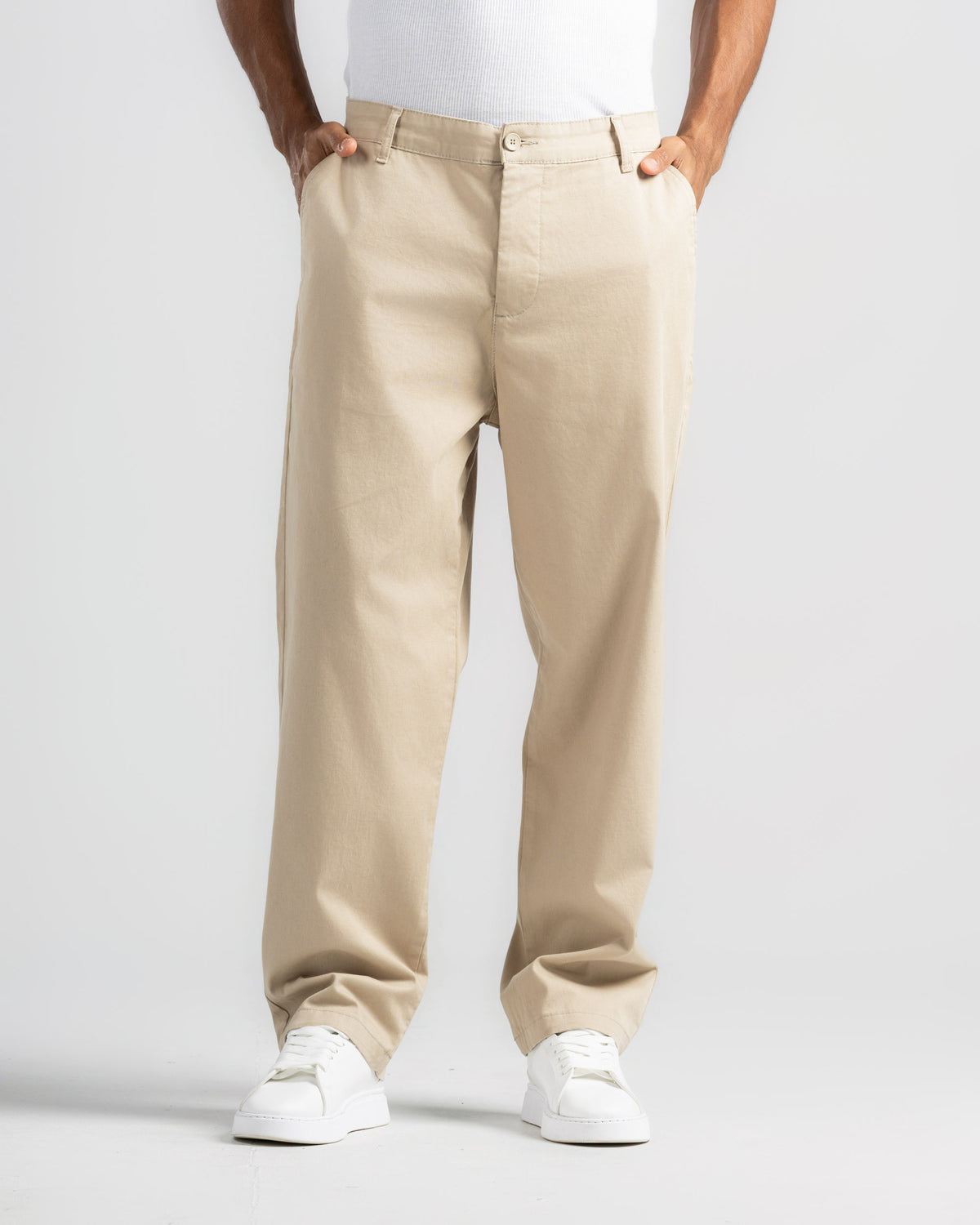 Plus Size Straight Fit Gabardine Pants-Side Pocket