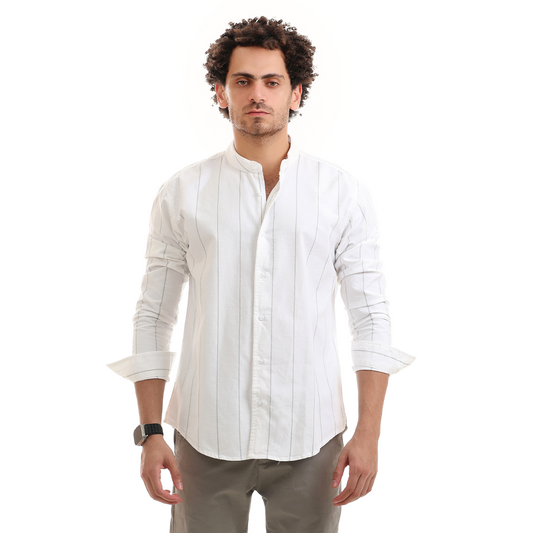 Mandarin Collar Shirt In Oxford Cotton