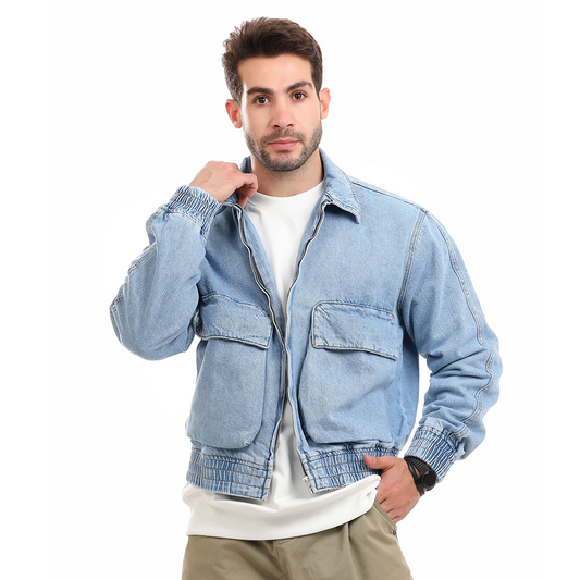 Denim Jacket with Zipper and Two Pockets