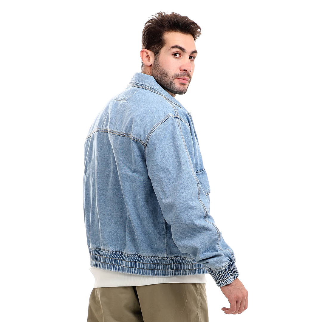 Denim Jacket with Zipper and Two Pockets