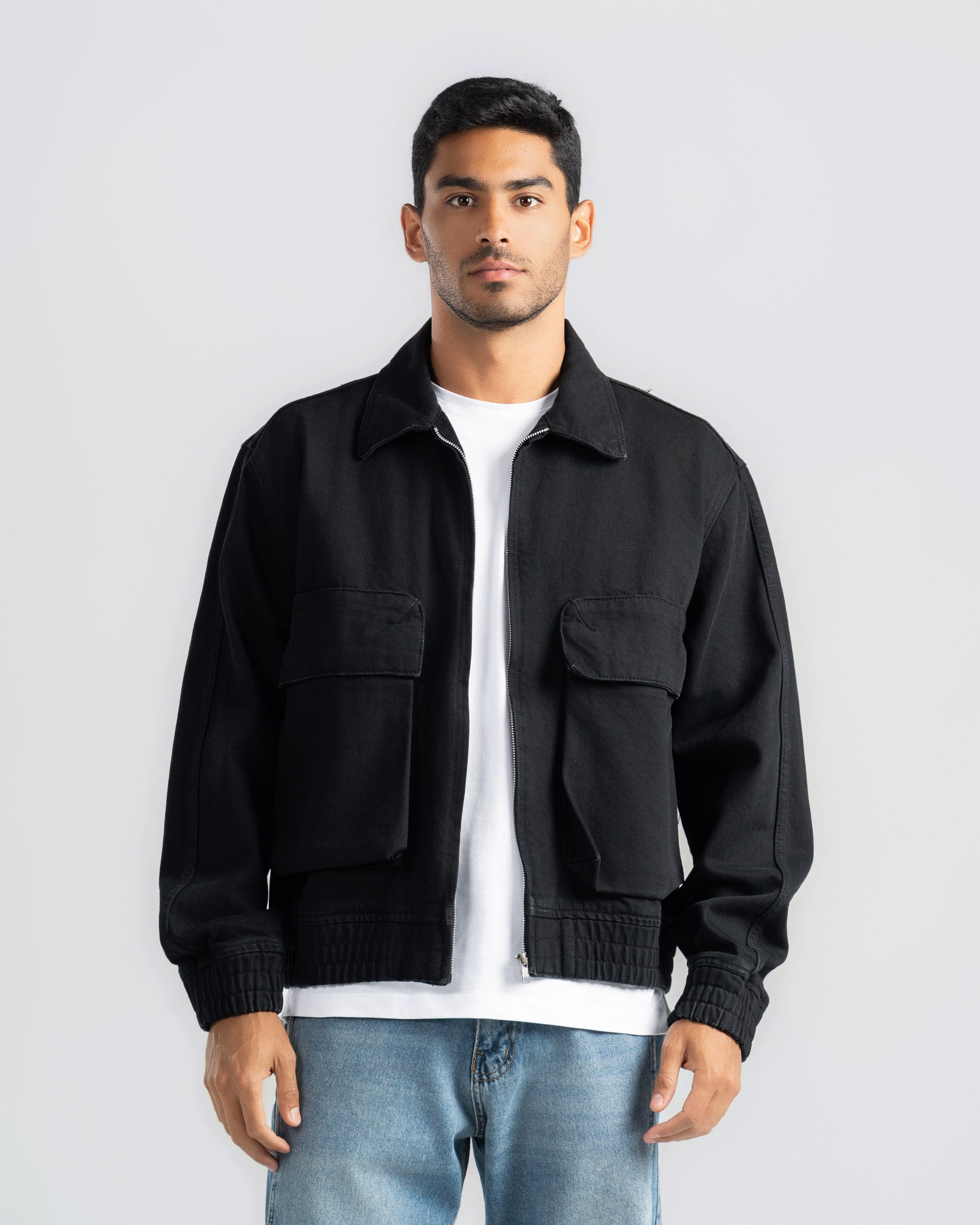 Denim Jacket with Zipper and Two Pockets