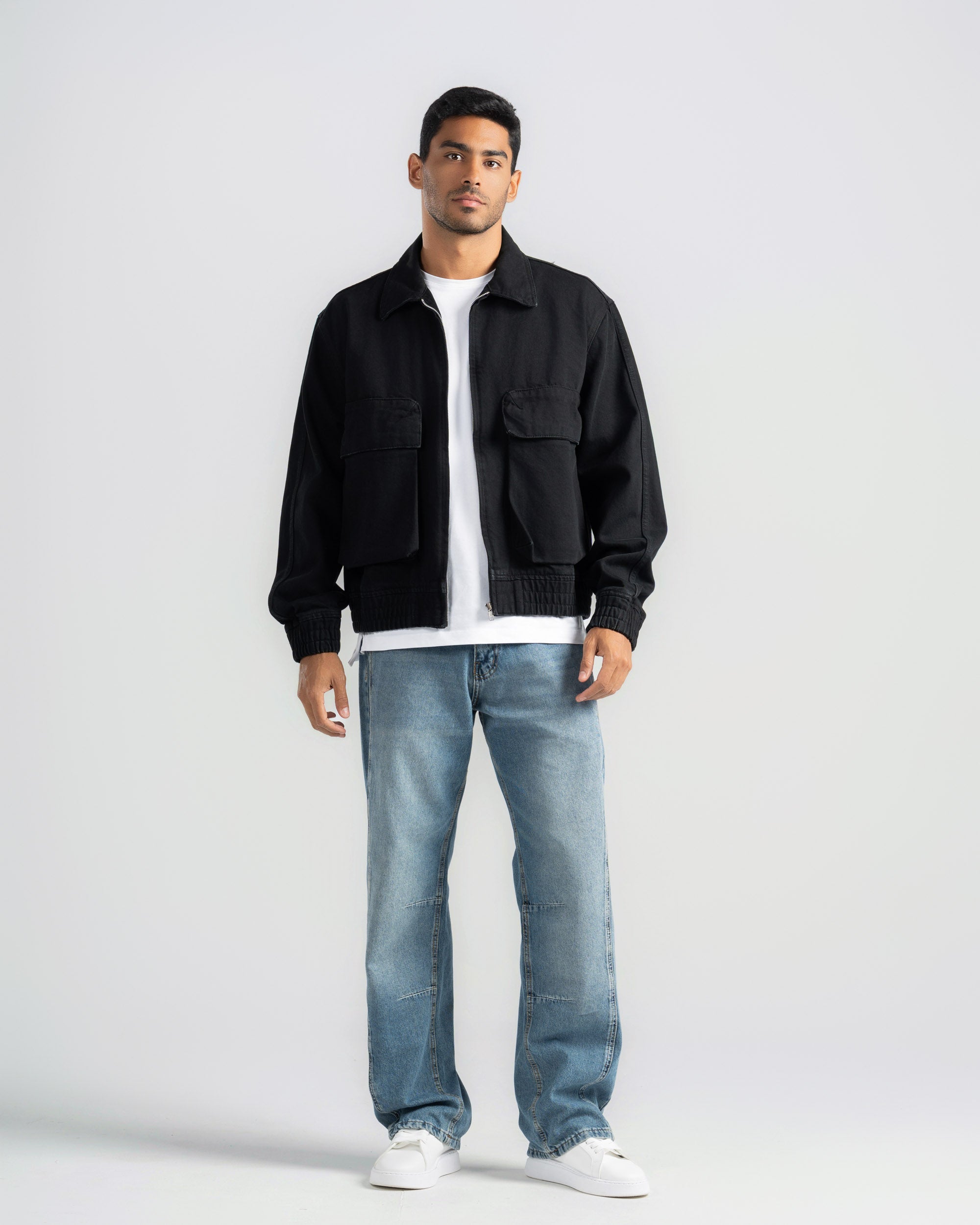 Denim Jacket with Zipper and Two Pockets