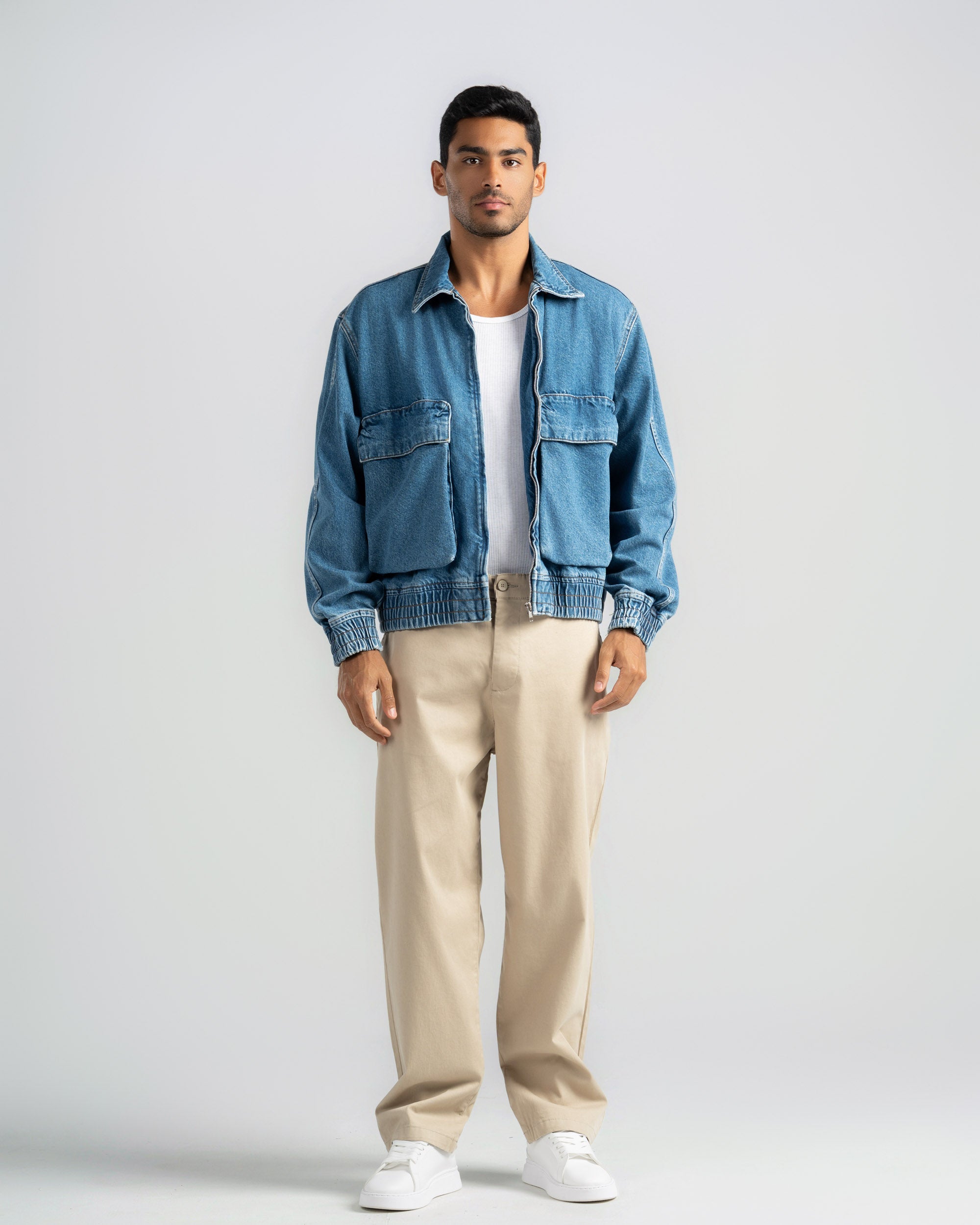 Denim Jacket with Zipper and Two Pockets