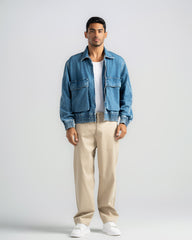 Denim Jacket with Zipper and Two Pockets
