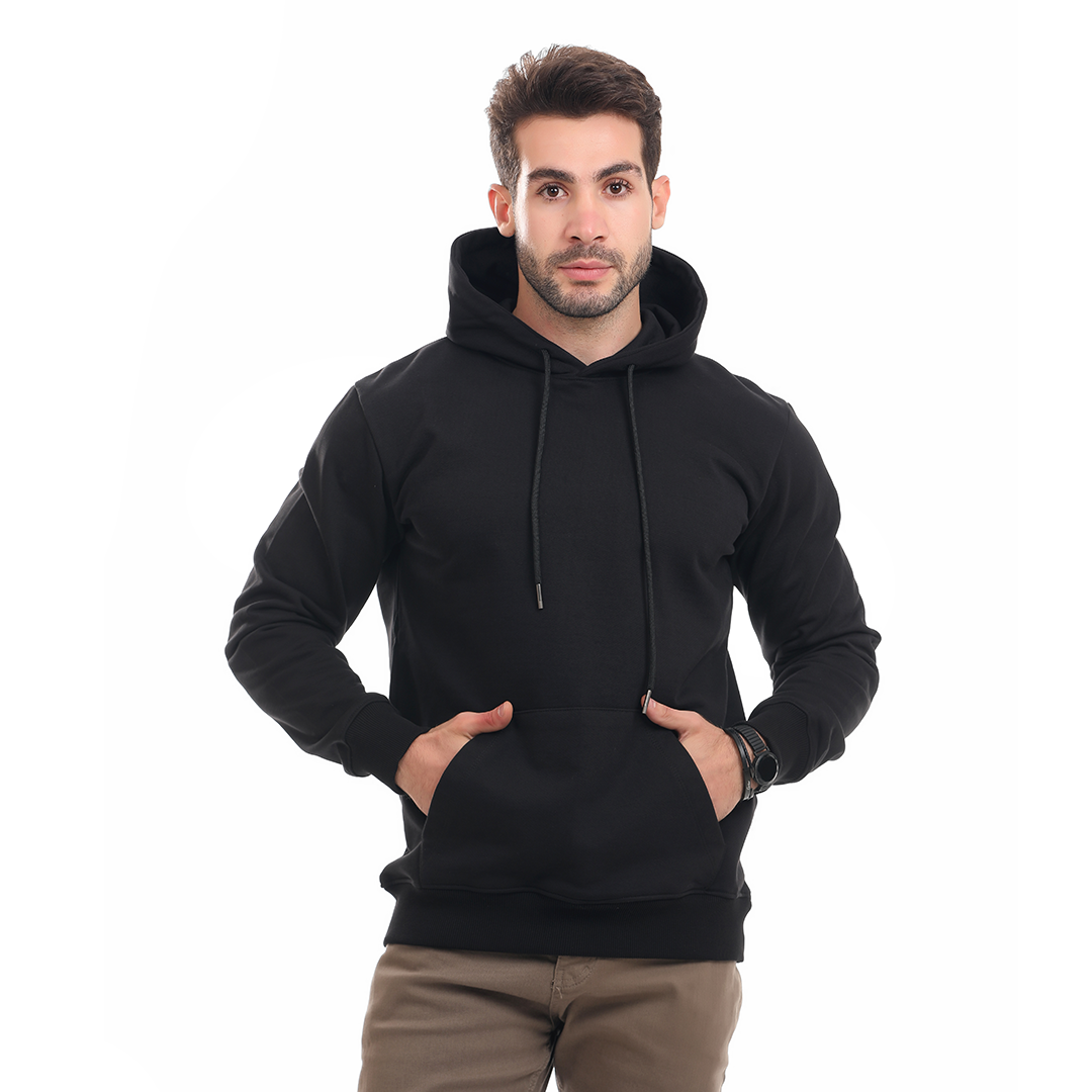 Solid Hoodie with Hood and Pocket