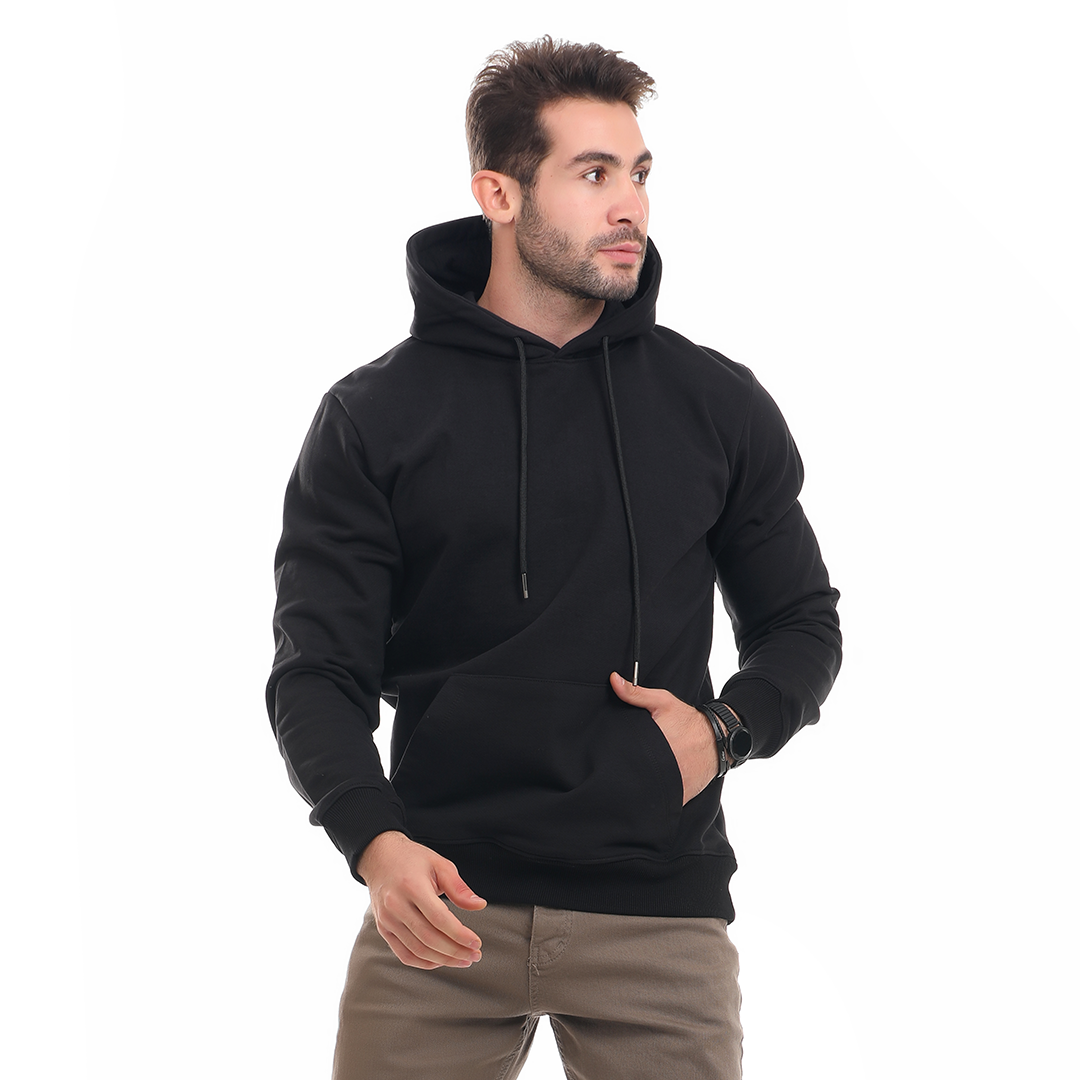 Solid Hoodie with Hood and Pocket