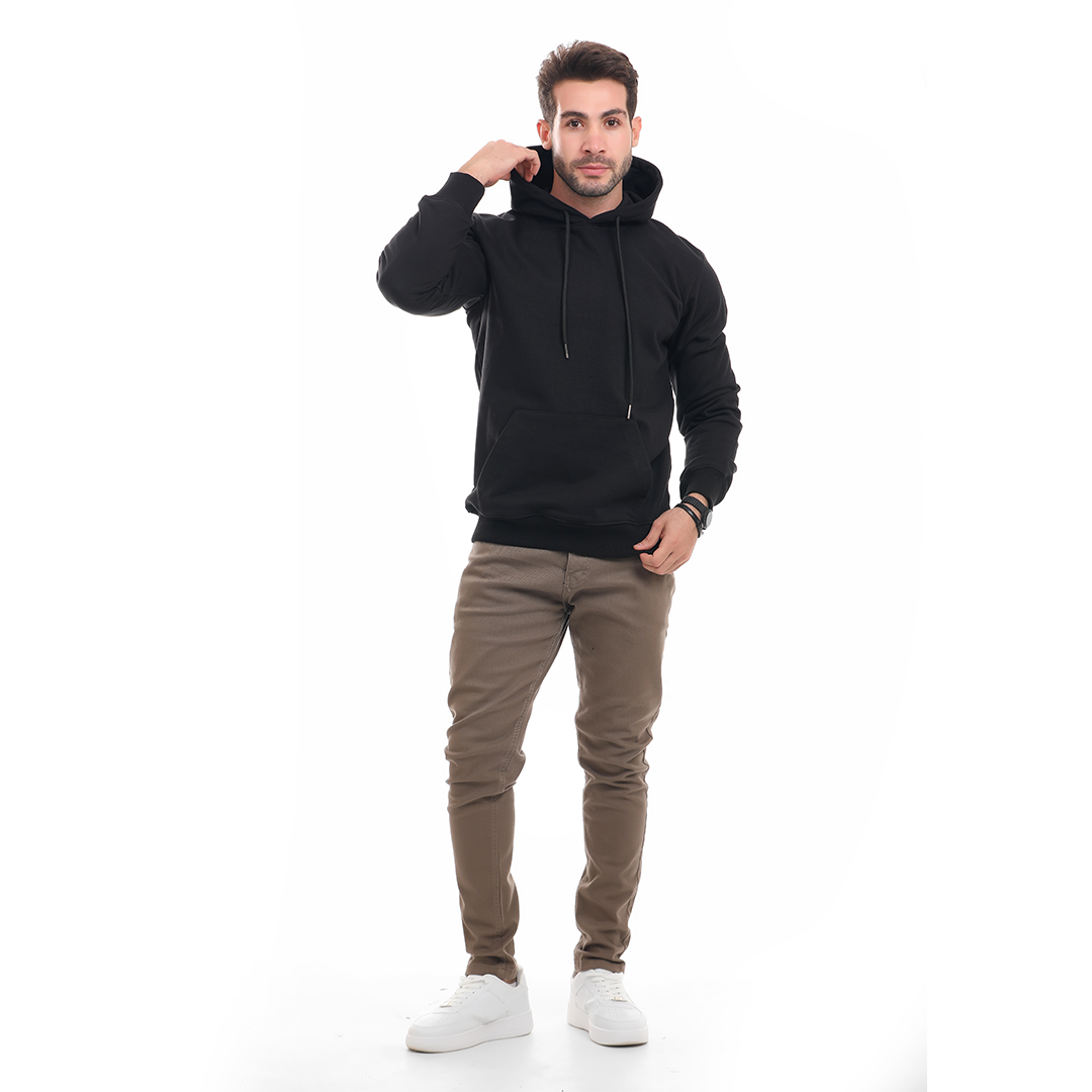 Solid Hoodie with Hood and Pocket