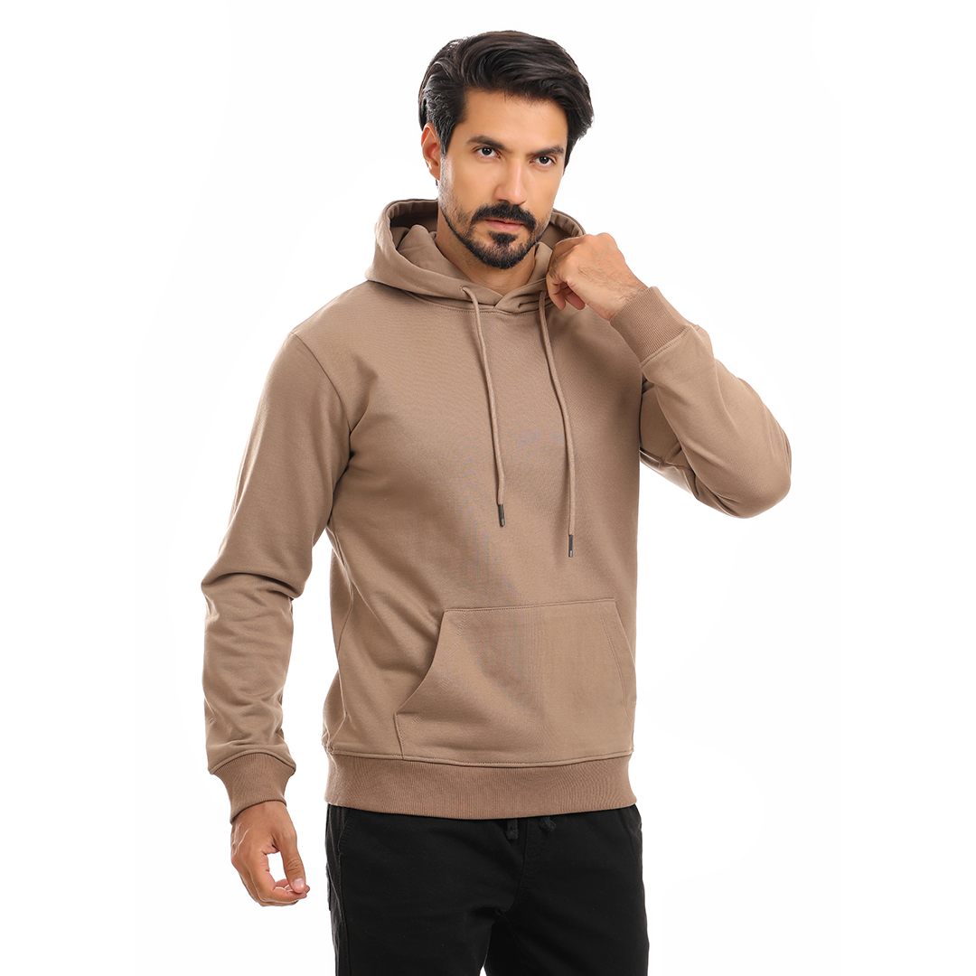 Solid Hoodie with Hood and Pocket