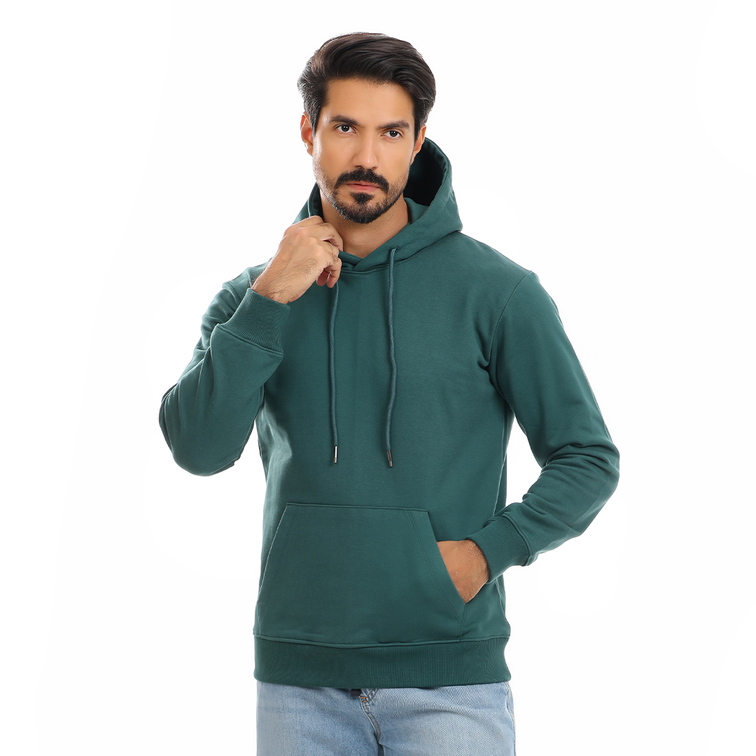 Solid Hoodie with Hood and Pocket