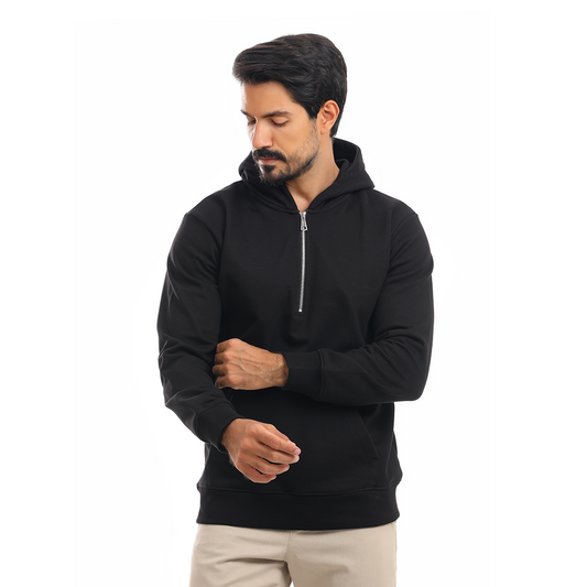 Half Zip Solid Hoodie with Hood