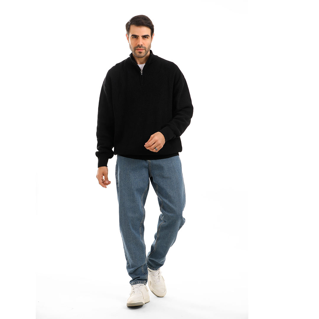 Half Zip Solid Cotton Tricot Sweater