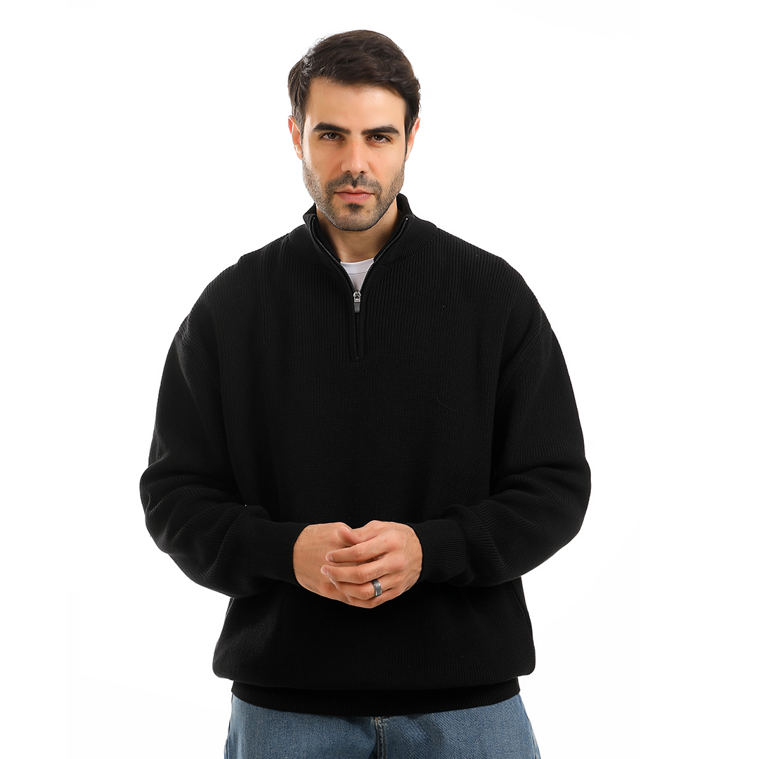 Half Zip Solid Cotton Tricot Sweater