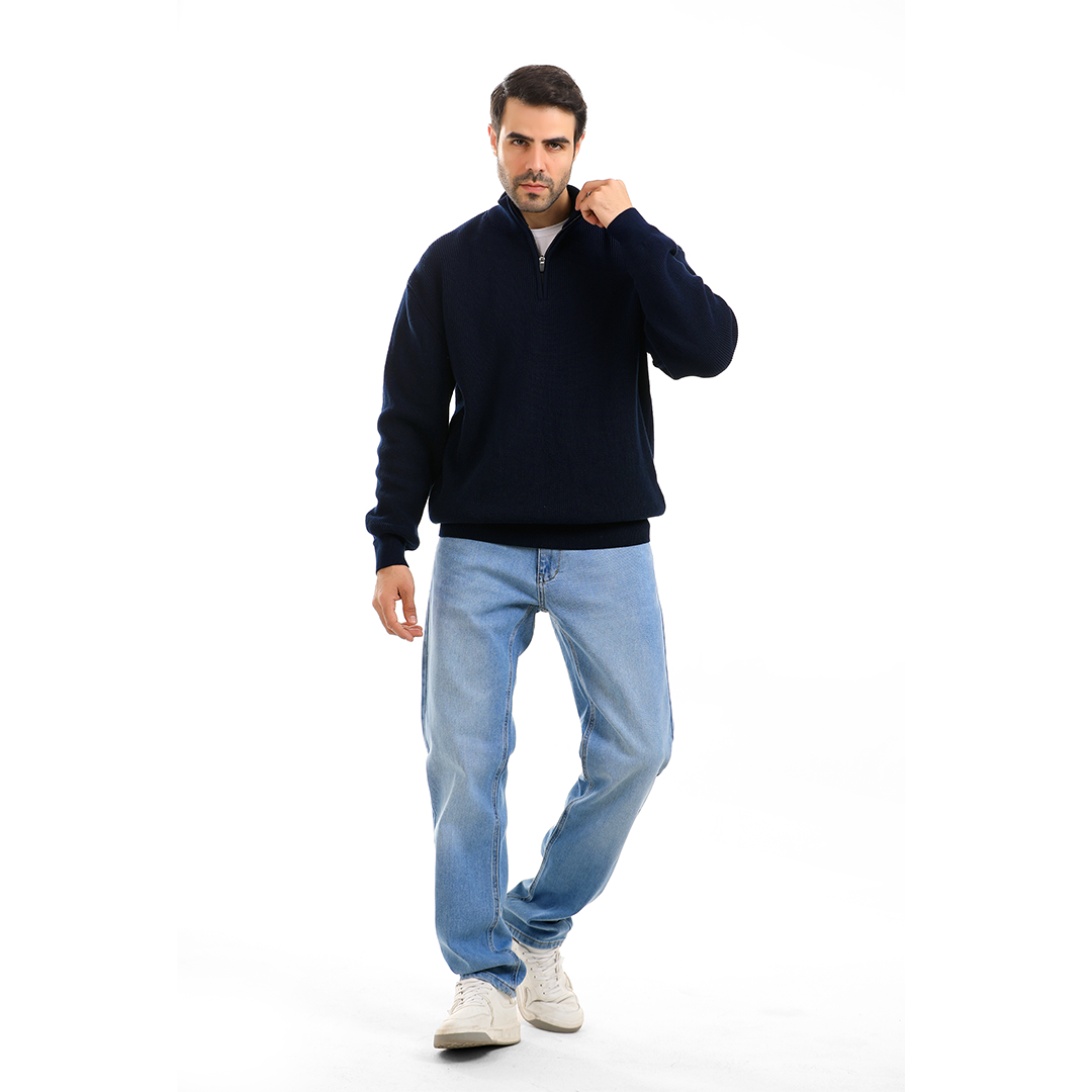 Half Zip Solid Cotton Tricot Sweater