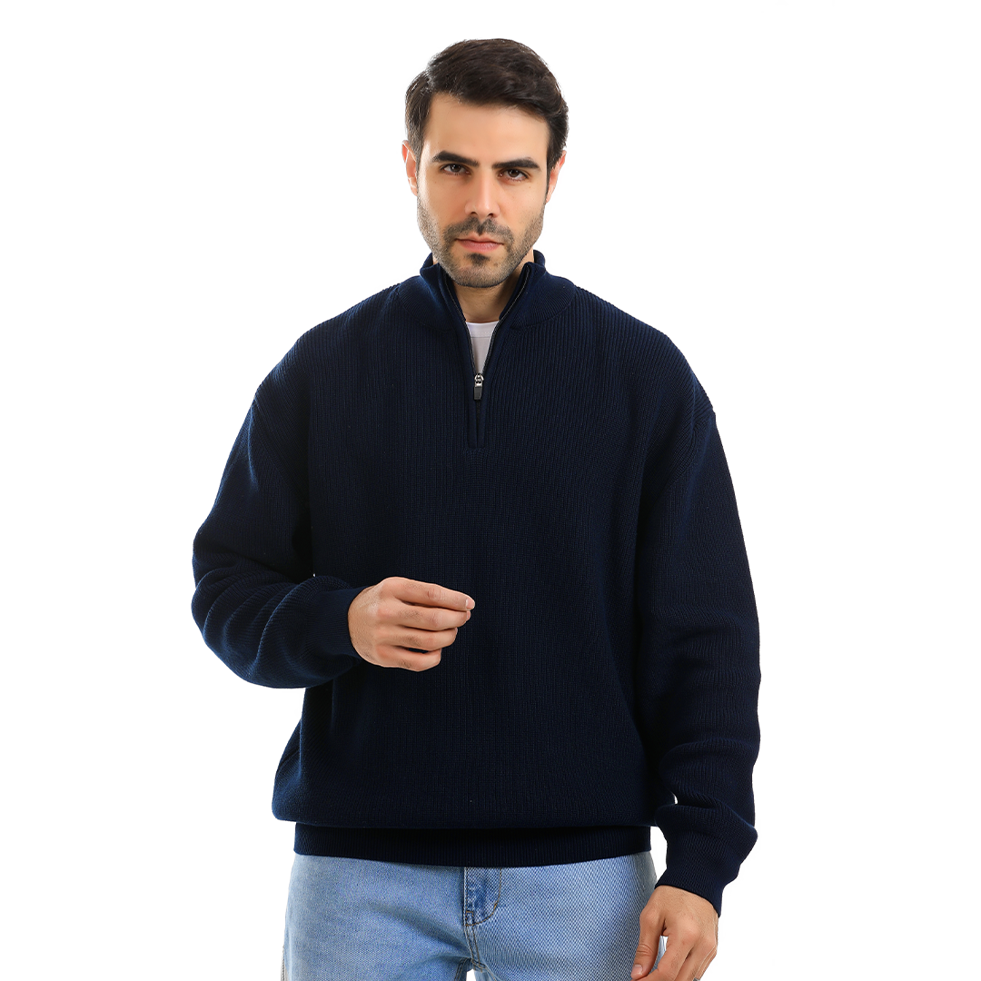 Half Zip Solid Cotton Tricot Sweater