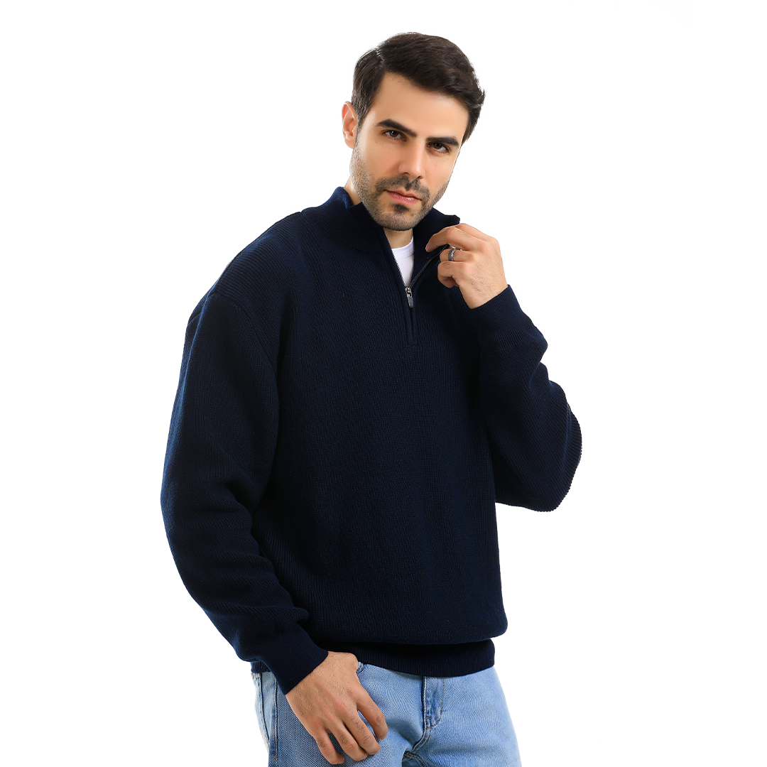 Half Zip Solid Cotton Tricot Sweater