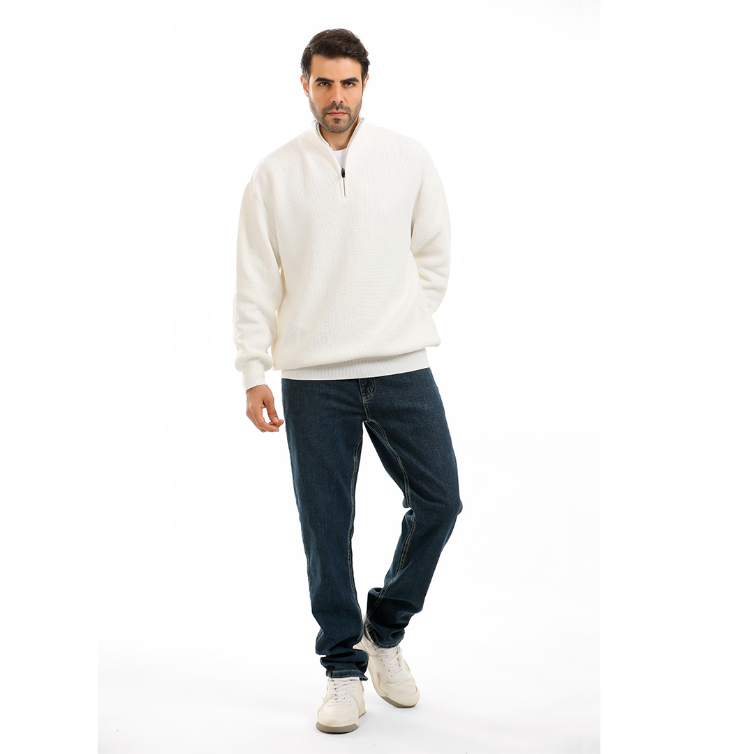 Half Zip Solid Cotton Tricot Sweater