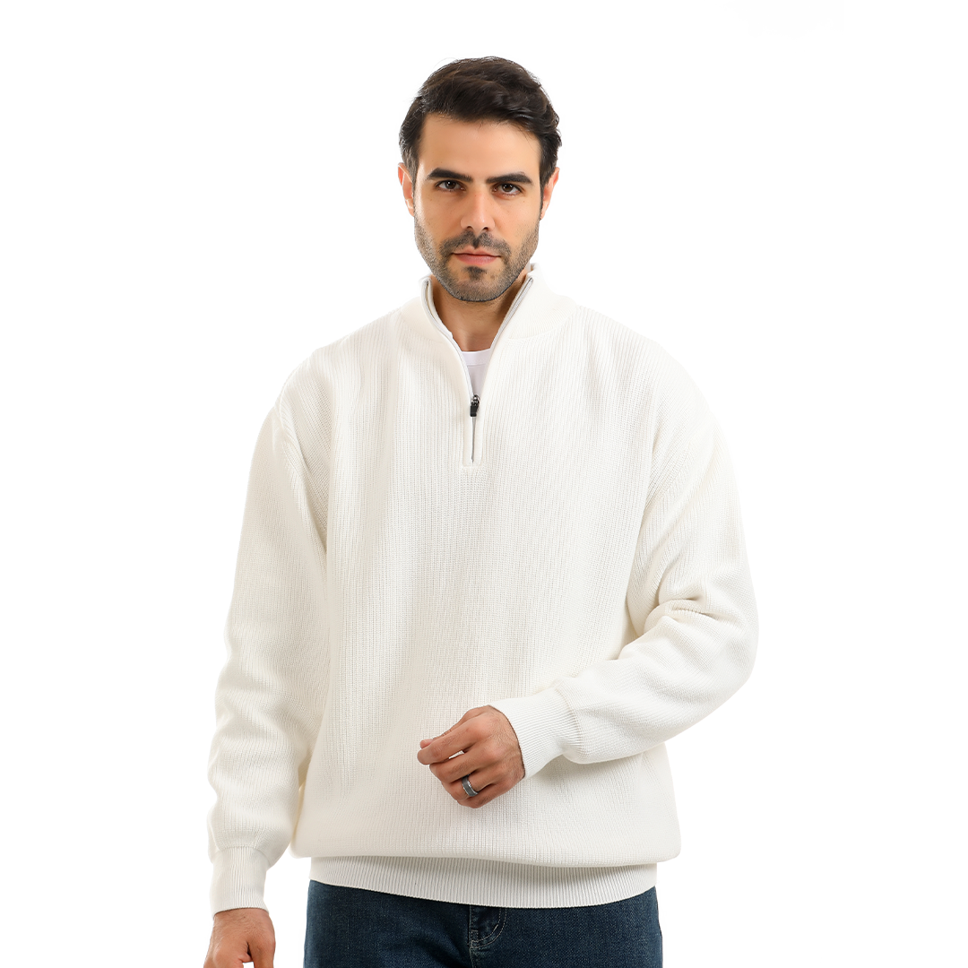 Half Zip Solid Cotton Tricot Sweater