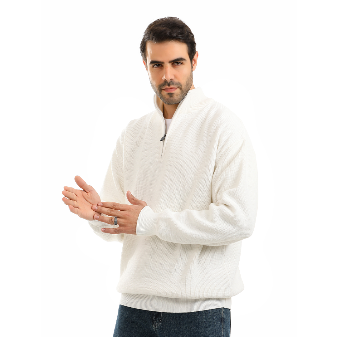 Half Zip Solid Cotton Tricot Sweater