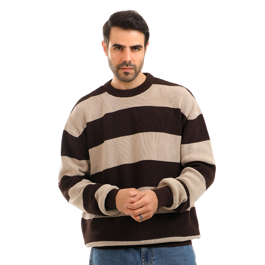 Striped Oversized Round Tricot Sweater