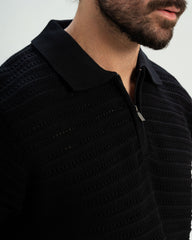 PLAITED TEXTURED KNIT POLO SHIRT With Zip