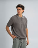 PLAITED TEXTURED KNIT POLO SHIRT With Zip