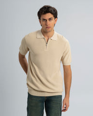 TEXTURED KNIT POLO SHIRT With Zip