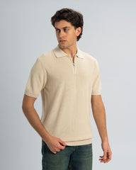 TEXTURED KNIT POLO SHIRT With Zip