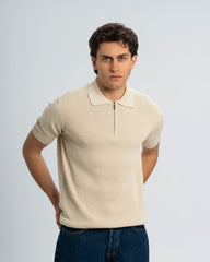 TEXTURED KNIT POLO SHIRT With Zip