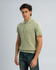 TEXTURED KNIT POLO SHIRT With Zip