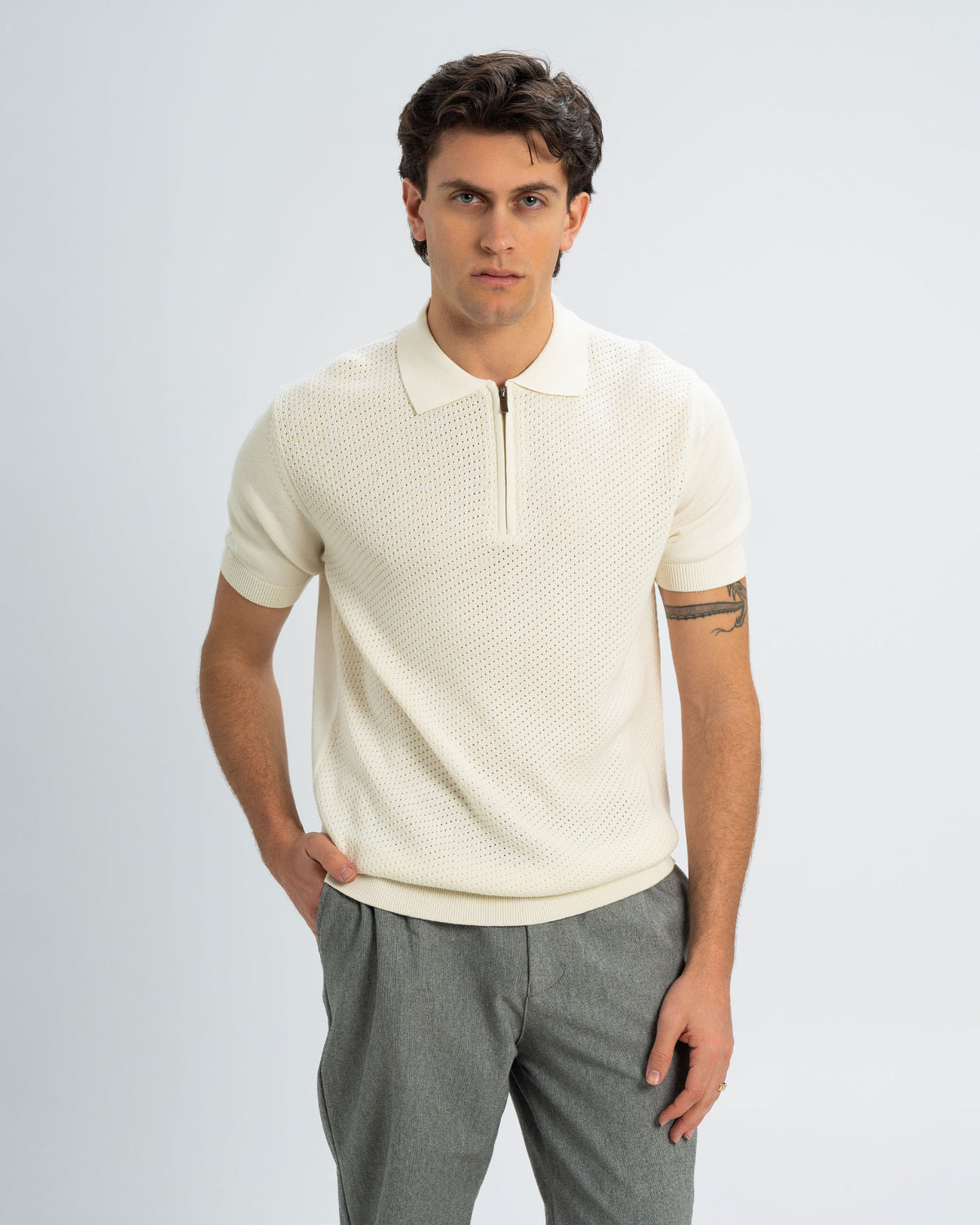 TEXTURED KNIT POLO SHIRT With Zip