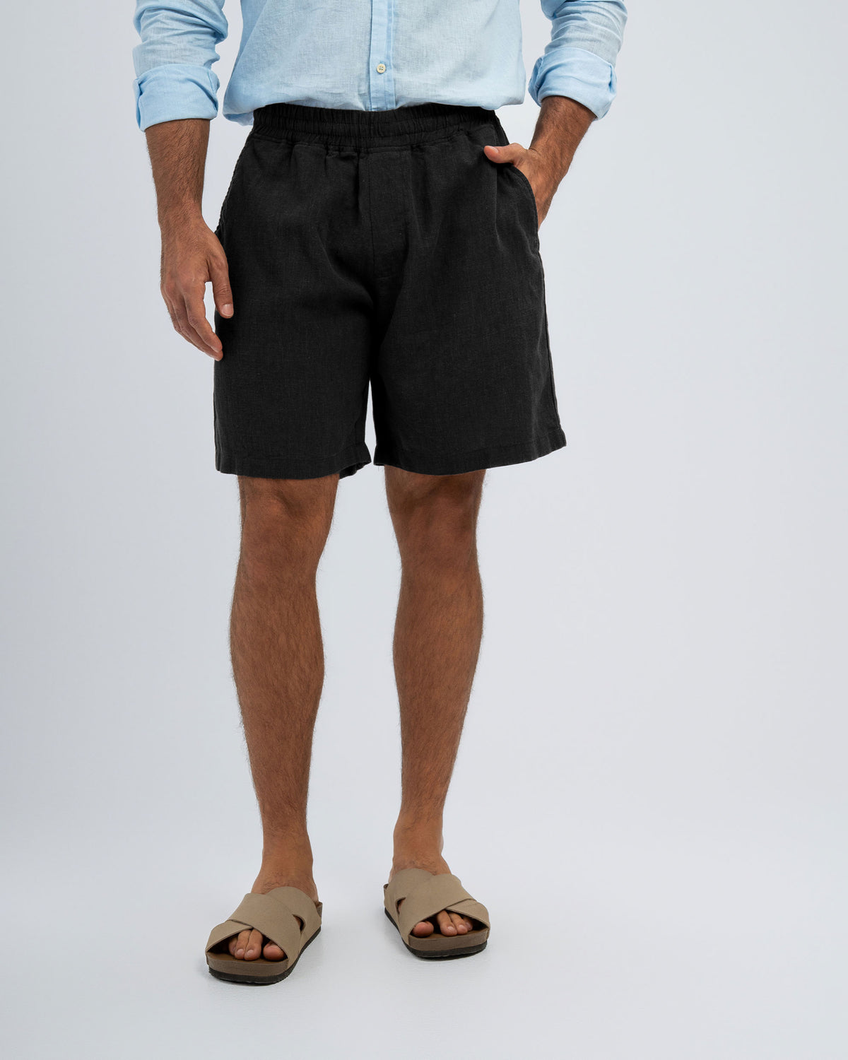 RELAXED FIT COTTON/LINEN SHORTS