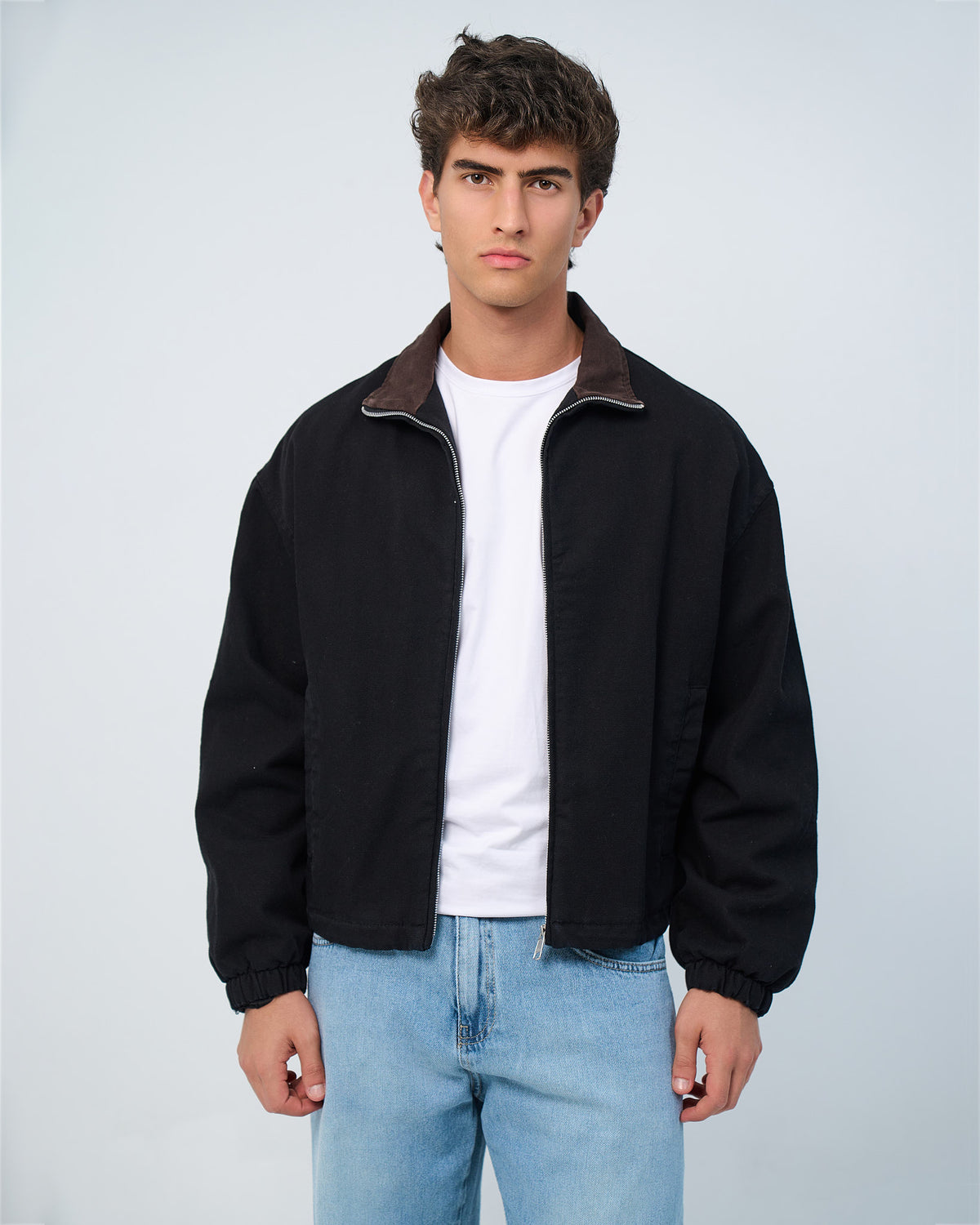 Leather Collar Bomber Jacket