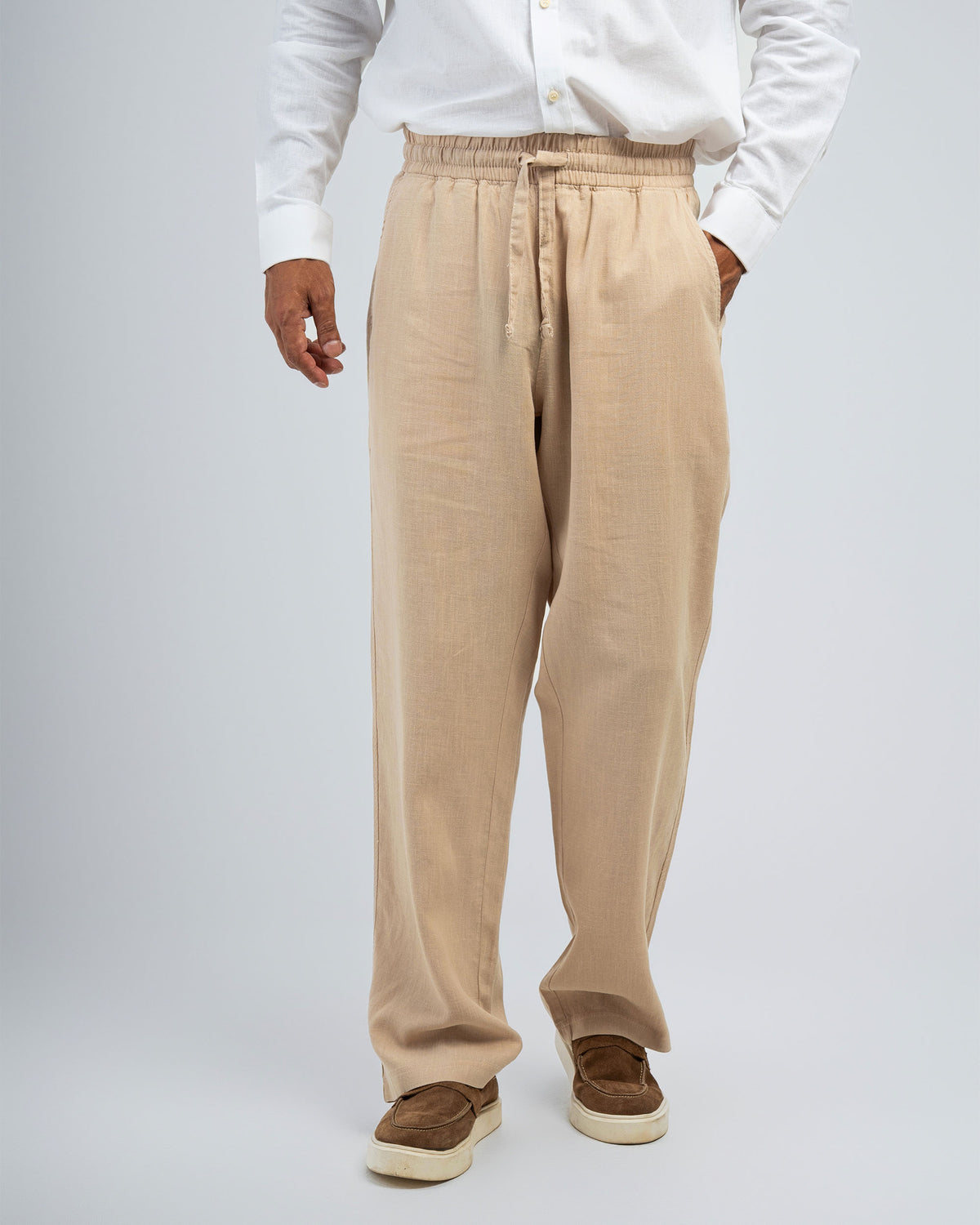 RELAXED FIT COTTON/LINEN TROUSERS