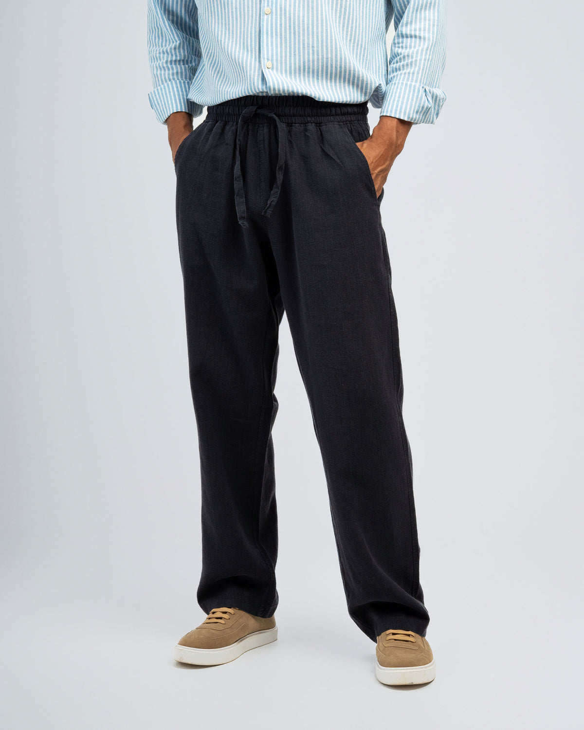 RELAXED FIT COTTON/LINEN TROUSERS