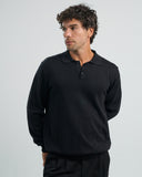 Button-Placket Knit Polo Sweater