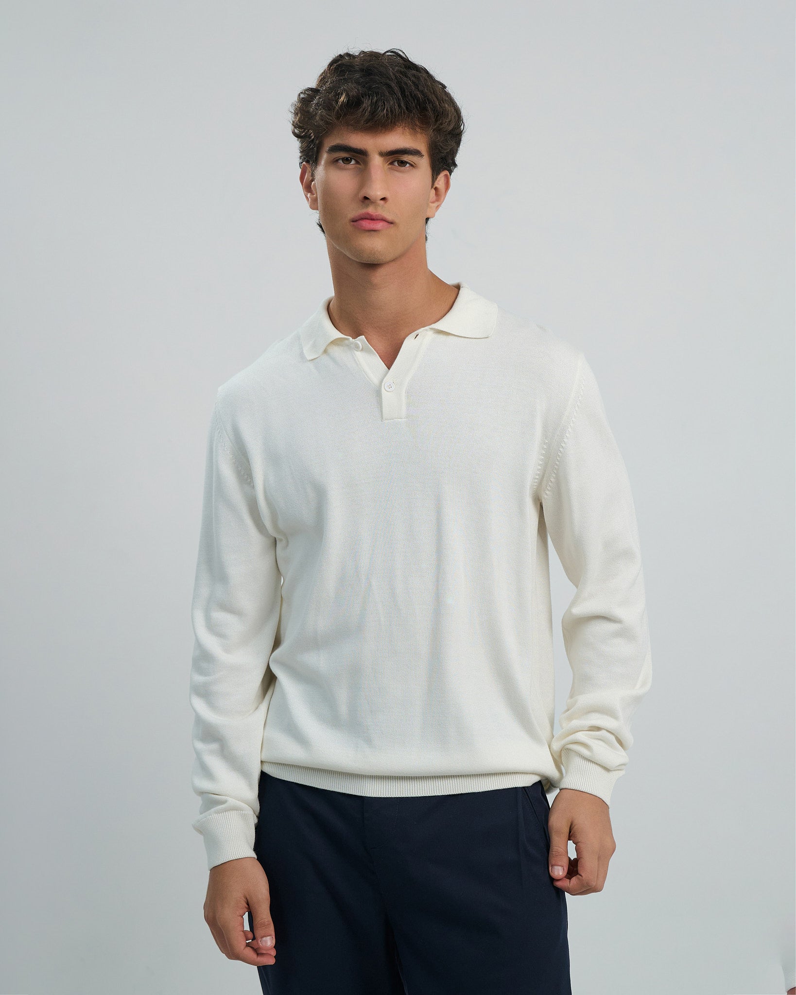 Button-Placket Knit Polo Sweater – dott jeans
