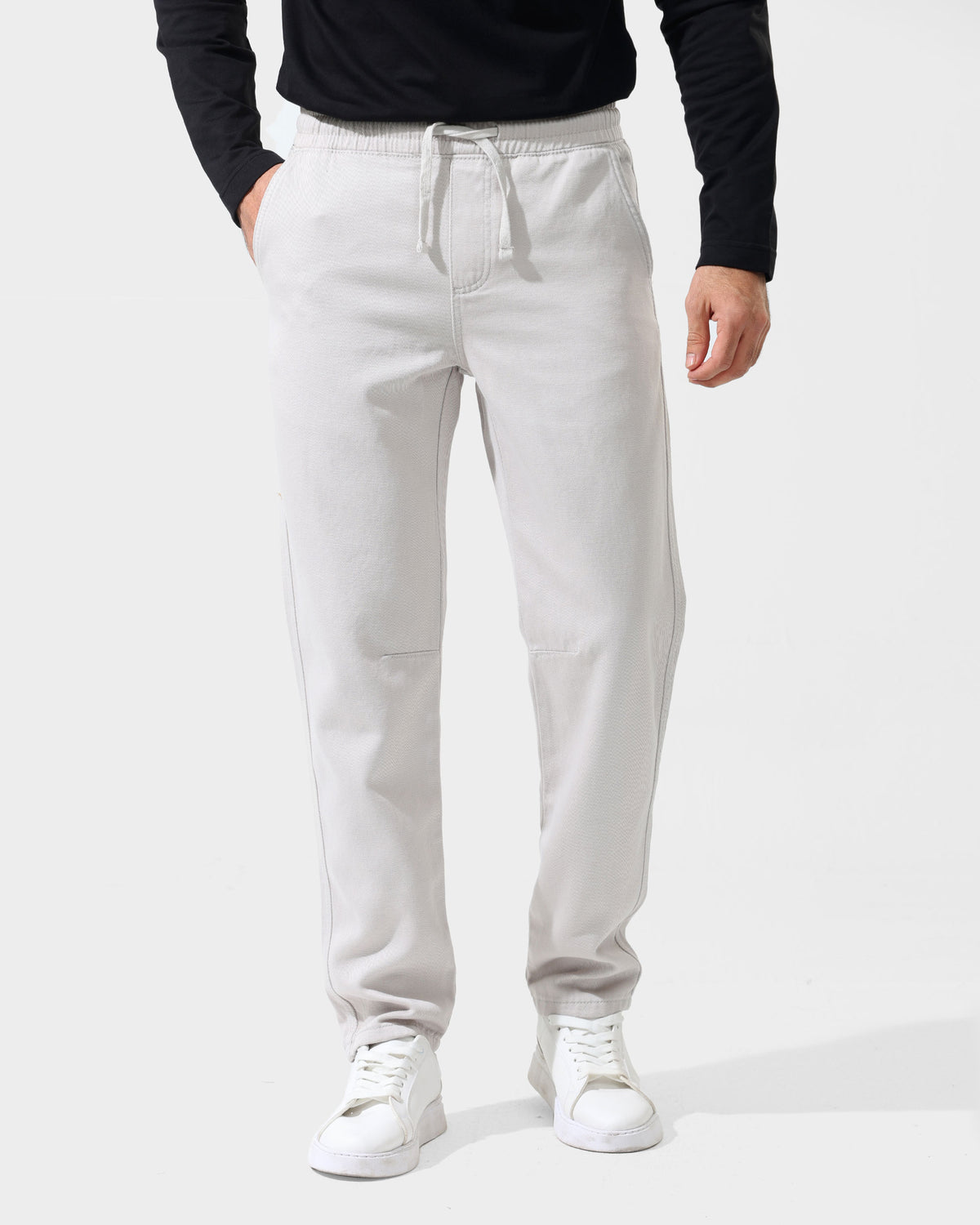 Drawstring Straight Fit Gabardine Pants
