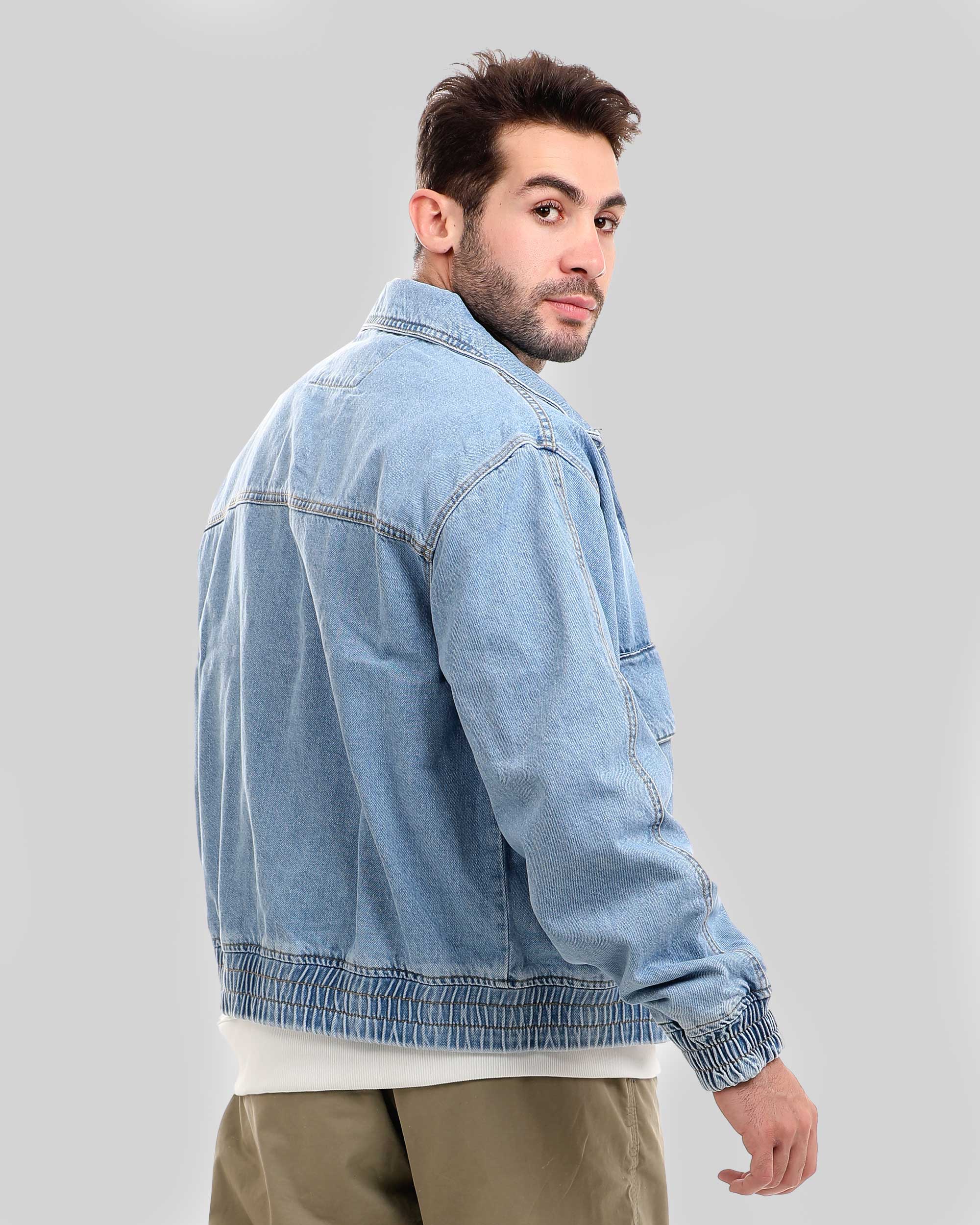 Denim Jacket with Zipper and Two Pockets