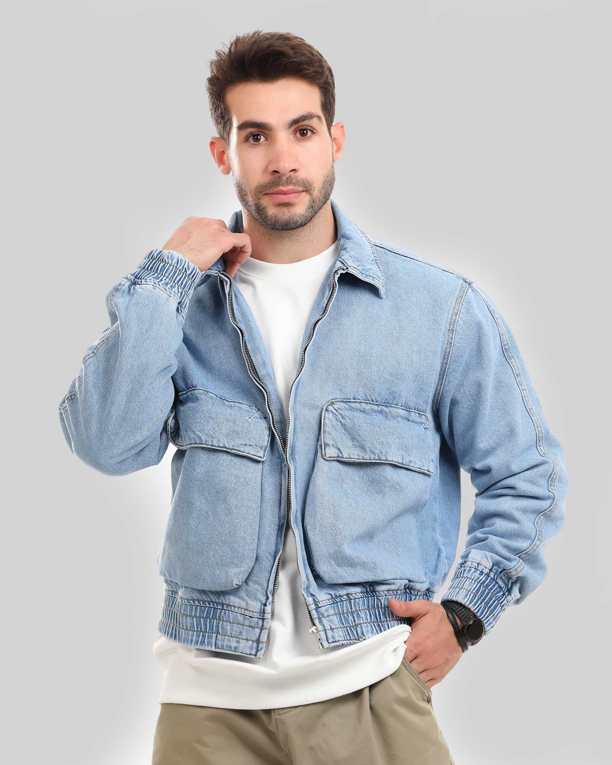 Denim Jacket with Zipper and Two Pockets