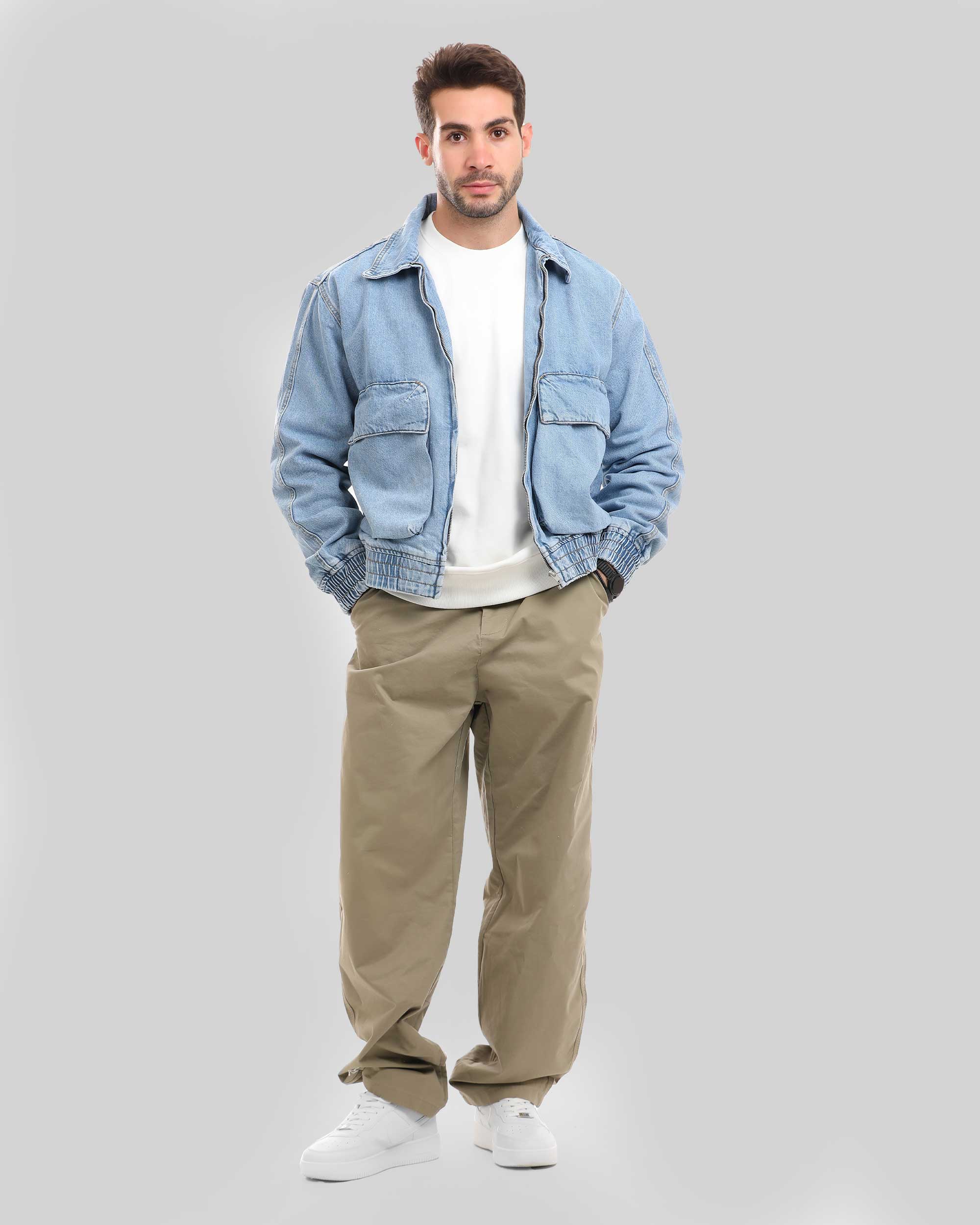 Denim Jacket with Zipper and Two Pockets